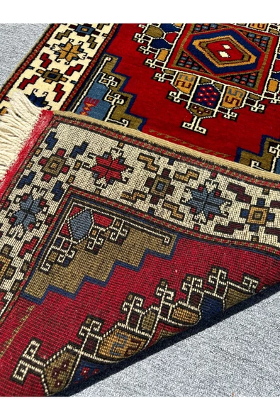 EL DOKUMA 85X200 VE 85X135 TAŞPINAR HALISI YEŞİL KIRMIZI KREM %100 YÜN SIFIR YATAK ODA TAKIMI - Resim 7