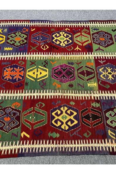 El Dokuması Kaş Barak Kilimi 146x263 Türk Motifleri Kök Boya Yörük Kilimi - Resim 3