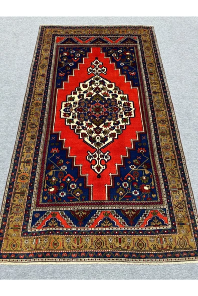 El Dokuma Büyük Taşpınar Halısı 182x330 Lacivert Kiremit 6 m2 Kök Boya Halı ürün görseli