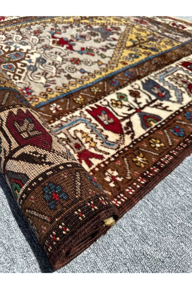 EL DOKUMA SIFIR YAHYALI HALISI 120X190 KREM KAHVE %100 YÜN KÖK BOYA HALI - Resim 7