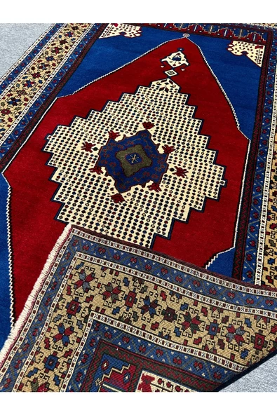 EL DOKUMA TAŞPINAR HALISI 160X265 LACİVERT KIRMIZI KÖK BOYA YÜN HALI - 4