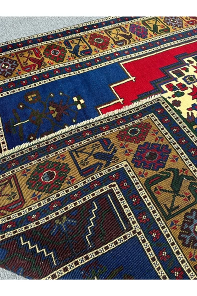 El Dokuma Taşpınar Halısı 177x318 Kırmızı Mavi %100 Yün 6 M2 Halı ! - 4
