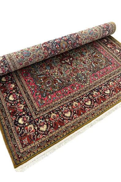 El Dokuma Sıfır İran Kum Halısı 133x210 Krem Pembe %100 Yün Kök Boya Halı - 5