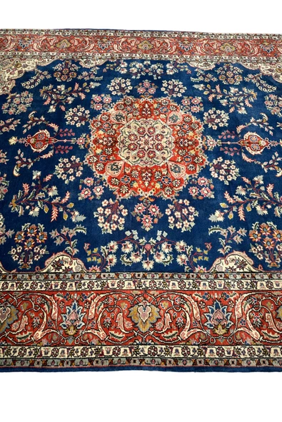 EL DOKUMA LADİK HALISI 215X300 LACİVERT TURUNCU %100 YÜN SALON HALISI - Resim 4