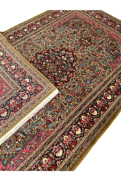 El Dokuma Sıfır İran Kum Halısı 133x210 Krem Pembe %100 Yün Kök Boya Halı - 2