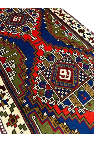 El Dokuma Kök Boya %100 Yün Yolluk 95x378 Kiremit Lacivert Taşpınar Halısı - Resim 4