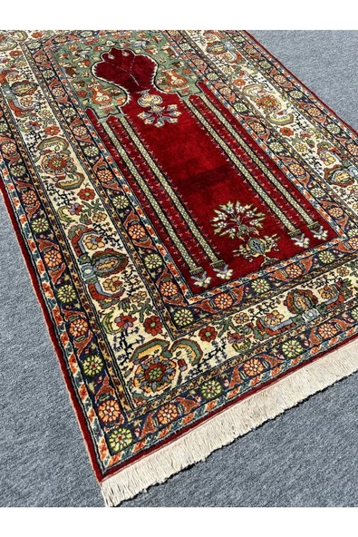 El Dokuma 120x180 Floş Ipek Kırmızı Seccade Sıfır Ince Büyük Namazlık ! - 2