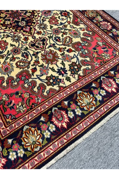 El Dokuma İran Kum Halısı 130x210 Lacivert Pembe Krem %100 Yün Sıfır İran Halısı - Resim 3