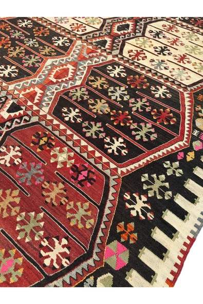 EL DOKUMA ÇİFT KANAT MALATYA KİLİMİ 155X300 YEŞİL KİREMİT KÖK BOYA BÜYÜK YÜN KİLİM - 4