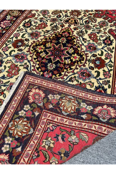 El Dokuma İran Kum Halısı 130x210 Lacivert Pembe Krem %100 Yün Sıfır İran Halısı - Resim 6