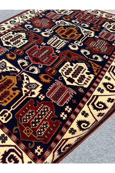 El Dokuma Koyu Lacivert Büyük Yörük Halısı 190x246 Kök Boya %100 Yün Salon Halısı - 4