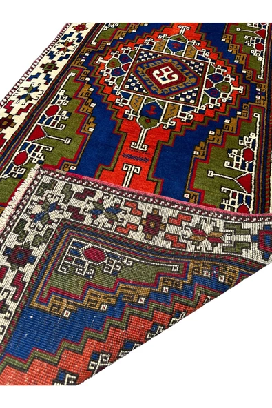 El Dokuma Kök Boya %100 Yün Yolluk 95x378 Kiremit Lacivert Taşpınar Halısı - Resim 8