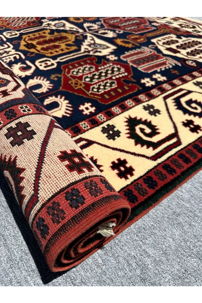 El Dokuma Koyu Lacivert Büyük Yörük Halısı 190x246 Kök Boya %100 Yün Salon Halısı - 8