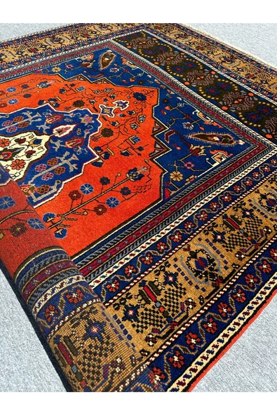 El Dokuma Sıfır Taşpınar Halısı 198x330 Kiremit Lacivert 6,5 M2 Salon Halısı - Resim 6