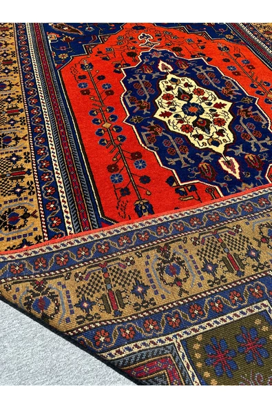 El Dokuma Sıfır Taşpınar Halısı 198x330 Kiremit Lacivert 6,5 M2 Salon Halısı - Resim 8