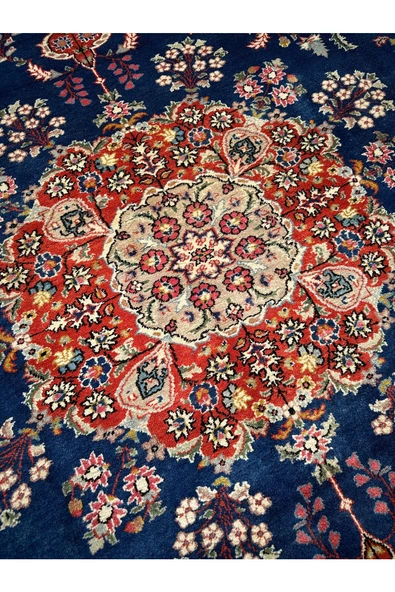 EL DOKUMA LADİK HALISI 215X300 LACİVERT TURUNCU %100 YÜN SALON HALISI - Resim 8