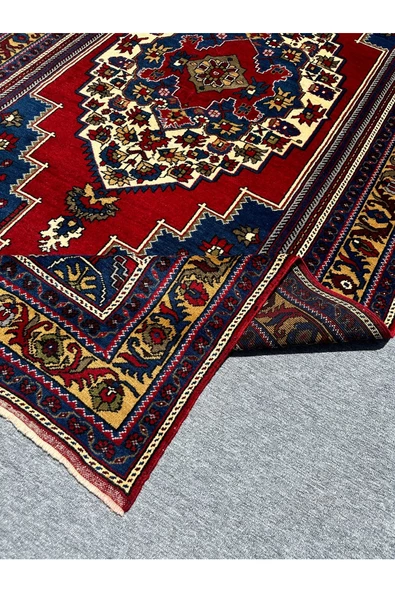 El Dokuma 6 M2 Taşpınar Halısı 170x350 Lacivert Kırmızı %100 Yün Salon Halısı - 6
