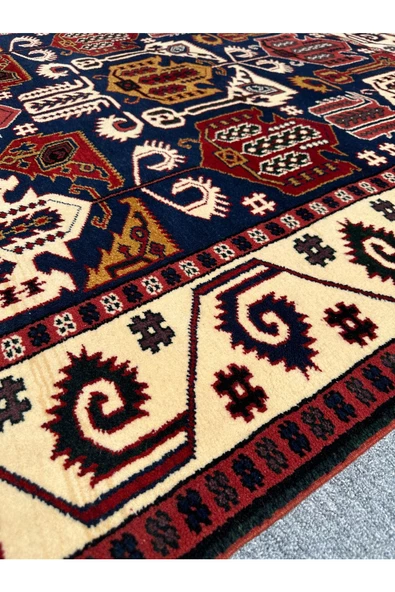 El Dokuma Koyu Lacivert Büyük Yörük Halısı 190x246 Kök Boya %100 Yün Salon Halısı - 3