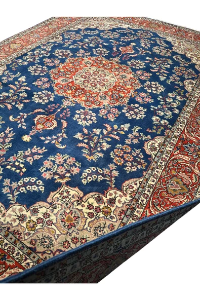 EL DOKUMA LADİK HALISI 215X300 LACİVERT TURUNCU %100 YÜN SALON HALISI - Resim 5