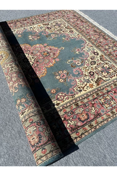 EL DOKUMA LADİK HALISI 207X315 TURKUAZ PEMBE 6,5 M2 SALON HALISI - Resim 7