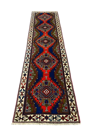 El Dokuması Taşpınar Yolluk 90x350 Lacivert Kiremit Yeşil Yün Kök Boya Halı ürün görseli