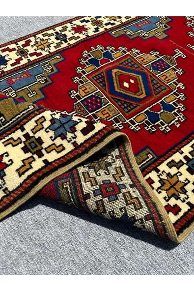 EL DOKUMA 85X200 VE 85X135 TAŞPINAR HALISI YEŞİL KIRMIZI KREM %100 YÜN SIFIR YATAK ODA TAKIMI - Resim 6