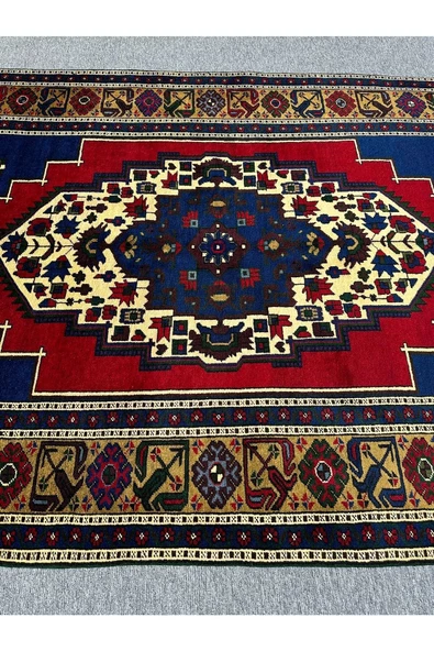 El Dokuma Taşpınar Halısı 177x318 Kırmızı Mavi %100 Yün 6 M2 Halı ! - 3