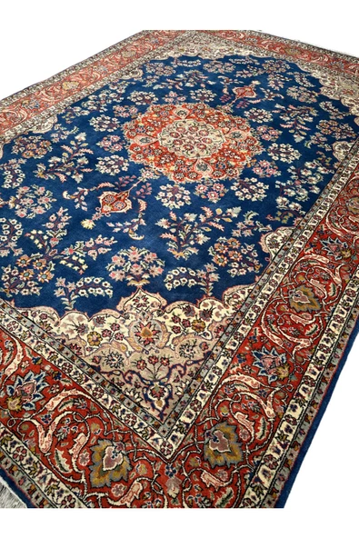 EL DOKUMA LADİK HALISI 215X300 LACİVERT TURUNCU %100 YÜN SALON HALISI - Resim 2