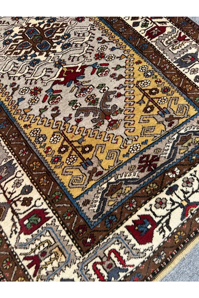 EL DOKUMA SIFIR YAHYALI HALISI 120X190 KREM KAHVE %100 YÜN KÖK BOYA HALI - Resim 2