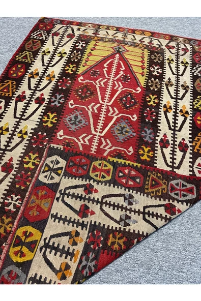 EL DOKUMA ANTİKA KİLİM SECCADE GÖMÜRGEN KİLİMİ 110X160 KIRMIZI SARI KÖK BOYA NAMAZLIK - 5