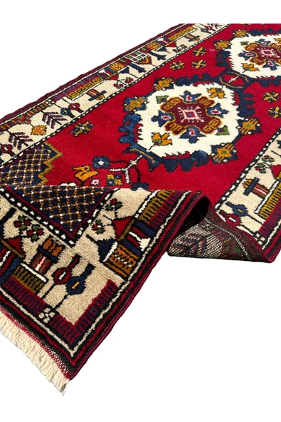 El Dokuma Sıfır Yahyalı Halısı Yolluk 79x380 Kırmızı Krem Lacivert Kök Boya Yolluk - Resim 7