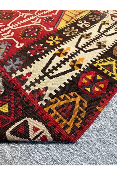 EL DOKUMA ANTİKA KİLİM SECCADE GÖMÜRGEN KİLİMİ 110X160 KIRMIZI SARI KÖK BOYA NAMAZLIK - 6