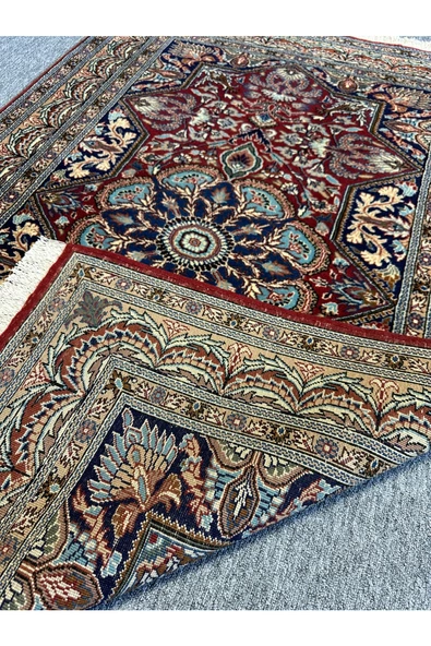 EL DOKUMA BÜNYAN HALISI 120X170 KIRMIZI GÖBEKLİ %100 YÜN TÜRK HALISI - Resim 2