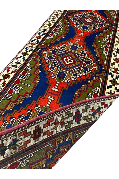 El Dokuma Kök Boya %100 Yün Yolluk 95x378 Kiremit Lacivert Taşpınar Halısı - Resim 7