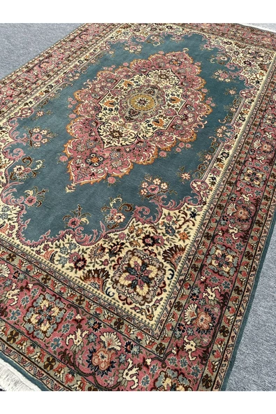 EL DOKUMA LADİK HALISI 207X315 TURKUAZ PEMBE 6,5 M2 SALON HALISI - Resim 3