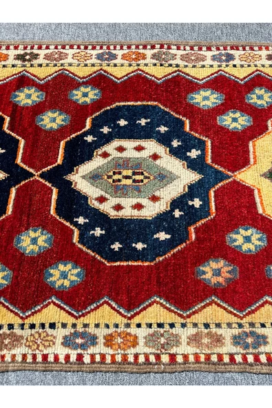 EL DOKUMA FETHİYE YÖRÜK HALISI YOLLUK 83X270 KIRMIZI LACİVERT SARI KÖK BOYA YOLLUK - Resim 2