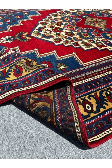El Dokuma 6 M2 Taşpınar Halısı 170x350 Lacivert Kırmızı %100 Yün Salon Halısı - 7