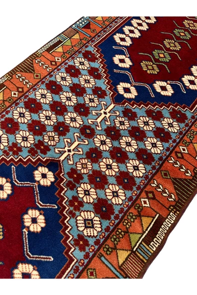 SIFIR YAĞCIBEDİR HALISI 80X280 EL DOKUMASI TURKUAZ KIRMIZI YÜN YOLLUK - Resim 3