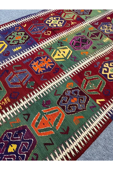 El Dokuması Kaş Barak Kilimi 146x263 Türk Motifleri Kök Boya Yörük Kilimi - Resim 7