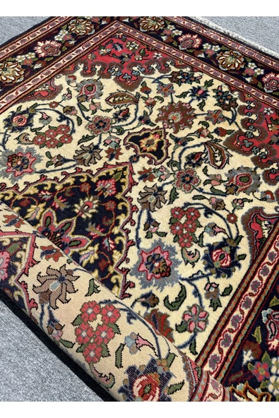 El Dokuma İran Kum Halısı 130x210 Lacivert Pembe Krem %100 Yün Sıfır İran Halısı - Resim 7