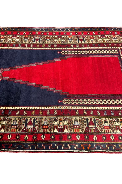 El Dokuma Sıfır Seccade Adana Yörük Halısı 138X224 Lacivert Kırmızı Kök Boya Kaldırım Yörüğü - 3