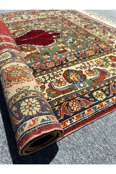 El Dokuma 120x180 Floş Ipek Kırmızı Seccade Sıfır Ince Büyük Namazlık ! - 7