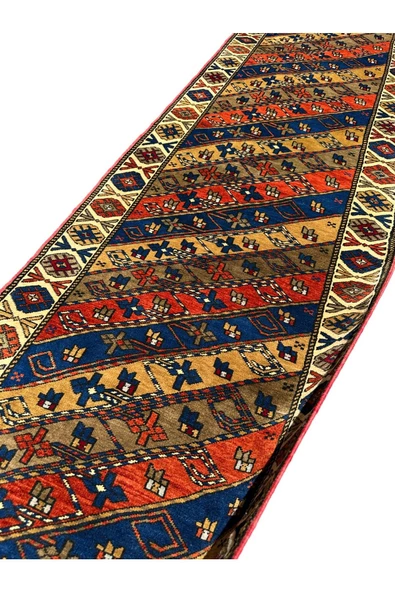 EL DOKUMA SIFIR TAŞPINAR HALISI 90X364 KÖK BOYA %100 YÜN YOLLUK - Resim 7