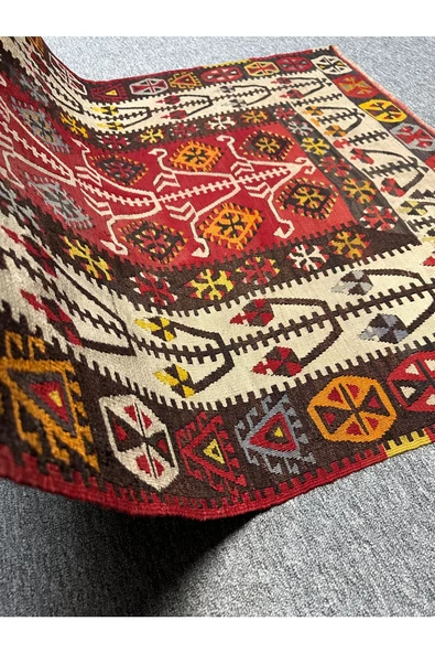 EL DOKUMA ANTİKA KİLİM SECCADE GÖMÜRGEN KİLİMİ 110X160 KIRMIZI SARI KÖK BOYA NAMAZLIK - 4