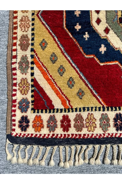 EL DOKUMA FETHİYE YÖRÜK HALISI YOLLUK 83X270 KIRMIZI LACİVERT SARI KÖK BOYA YOLLUK - Resim 5