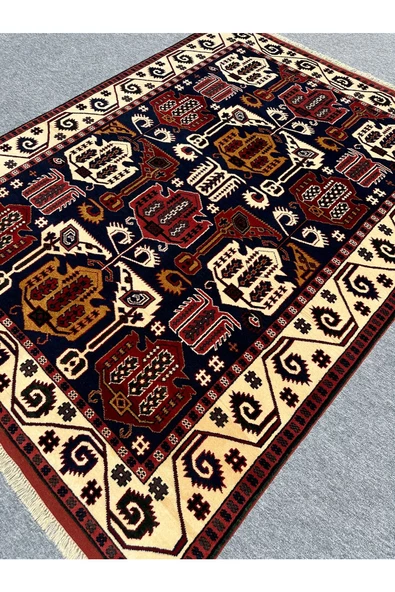 El Dokuma Koyu Lacivert Büyük Yörük Halısı 190x246 Kök Boya %100 Yün Salon Halısı - 2
