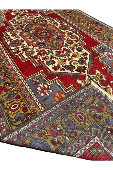 El Dokuma Antika Taşpınar Halısı 190x350 Bej Kırmızı 7 M2 Kök Boya Salon Halısı - Resim 4