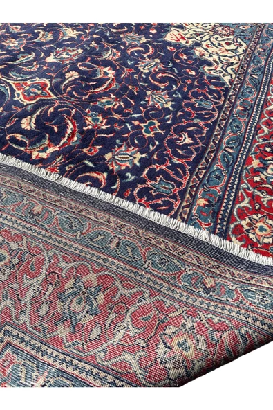 EL DOKUMA BÜYÜK İRAN KASHAN HALISI 296X407 LACİVERT %100 YÜN SALON HALISI - 4