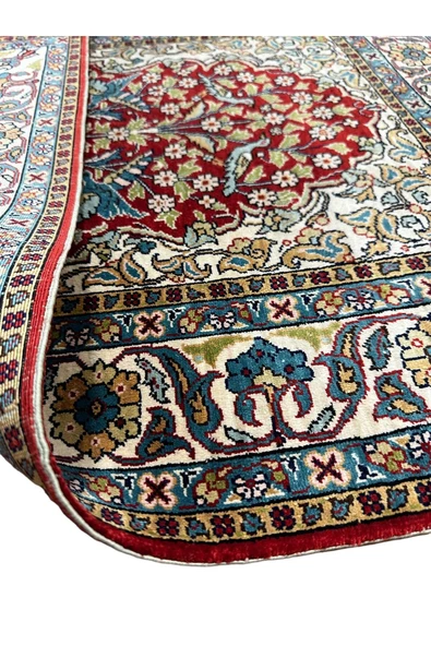 El Dokuma Saf Ipek Seccade 75x110 Hayat Ağacı Modeli Kuşlu %100 Has Ipek Namazlık - 7