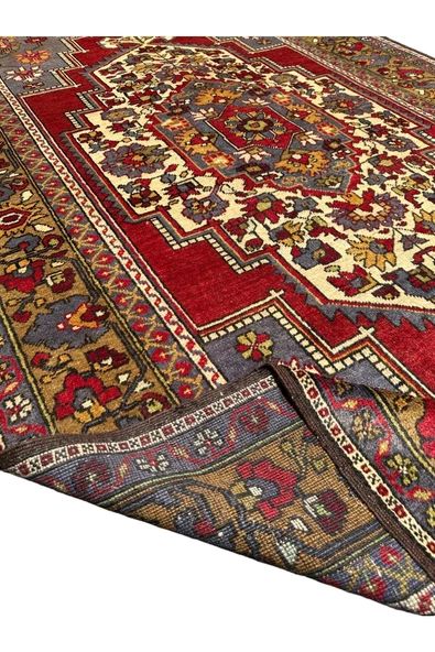 El Dokuma Antika Taşpınar Halısı 190x350 Bej Kırmızı 7 M2 Kök Boya Salon Halısı - Resim 7